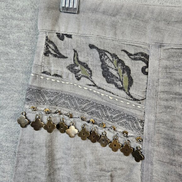 Angels Never die Women's Gray Button Embroidered Brass Floral Short Skirt Size 3 - Picture 7 of 11